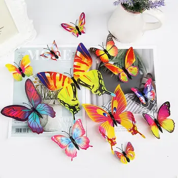 1 Комплект стикери за пеперуди за стена 3D без маркировка Ляво сменяемо животно Голяма лепкавост пяна лепило пеперуди Ваденки Домашен декор