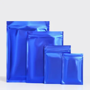 100Pcs синьо алуминиево фолио цип чанти подаръци храна опаковки чанти бижута съхранение торбички Resealable водоустойчив плосък цип заключване чанта