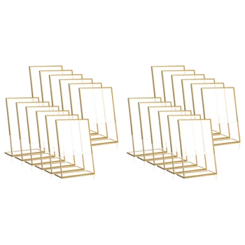 24PCS Златна рамка акрилна табела притежател сватбена маса номер притежател наклонена меню двустранна стойка, 4X6inch вертикална