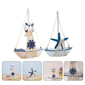 2pcs платноходка модел дървени миниатюрни ветроходни кораб декоративни настолна плаж кораб орнамент морски дома декор подарък за десктоп
