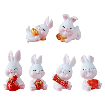 6pcs миниатюрни фигурки от смола зайче сладък заек животно великденска украса микро пейзаж занаятчийска декорация