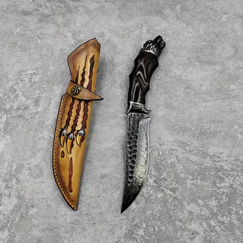 75 слоя ковани дамаск стомана прав нож колекция туризъм тактически открит къмпинг лов оцеляване фиксирано острие EDC нож