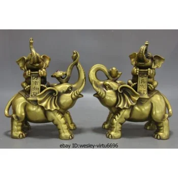 9 Китай месинг мед Fengshui късмет богатство Yuanbao Ruyi слон статуя двойка