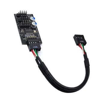 9Pin USB Hub конектор USB сплитер 1 до 3 USB2.0 9Pin Header Board кабел за водно охлаждане за RGB LED тест за скорост на вентилатора Черен