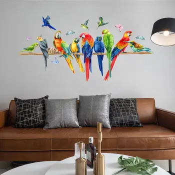 Bird папагал дизайн пеперуда стена ваденки реалистични птици папагал пеперуда стена стикер колоритен водоустойчив сменяем за врата