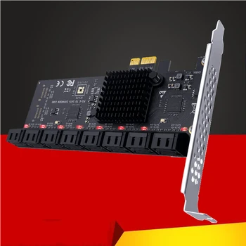 Chi a Mining SATA PCIe адаптер 16 порт SATA III към PCI Express 3.0 X1 контролер разширителна карта ASM1064 JBM575 чип Добавяне на карти