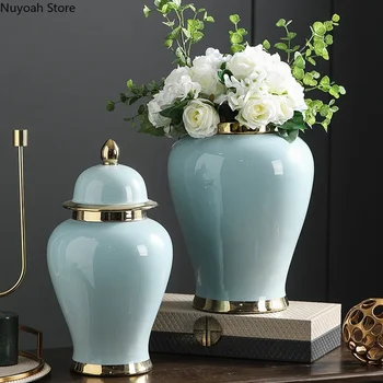 Creative керамични ваза съхранение буркан декорация хол сушени цветя подреждане аксесоари модерен дом декорация