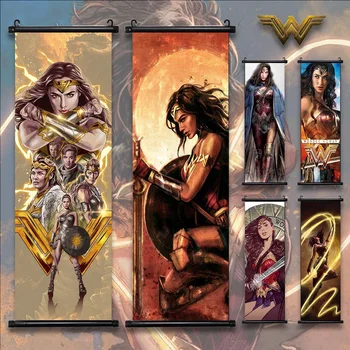 DC Justice League Wonder Woman Филмов плакат Стенно изкуство Платно Живопис Картина Печат Висящ свитък Декорация на дома Комикс подарък