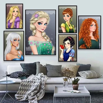 Disney Canvas Cartoon White Kraft Paper Princess Home Decoration Snow White Frozen Pictures Poster Wall Art For Living Room