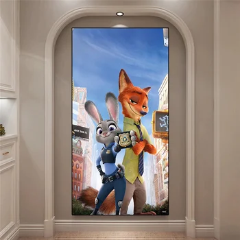 Disney Аниме Zootopia Canvas Art Paintings Ник и Джуди плакат и печат стена изкуство картина хол Cuadros декорация на дома