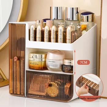 Light Luxury Multi-Layer Desktop Cosmetics Storage Box Прахоустойчив прозрачен червило Skincare Кутия за съхранение Организатор рафт