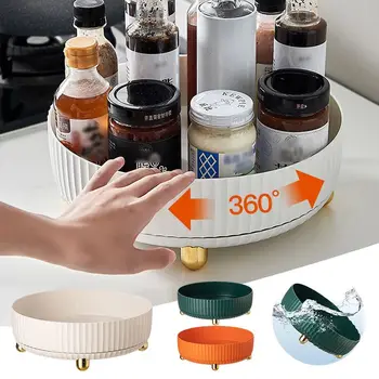 NEW 360 въртяща се тава Кухненски контейнери за съхранение на буркан за подправки Тава за храна за закуски Кутия за съхранение на баня Организатор на козметика без хлъзгане