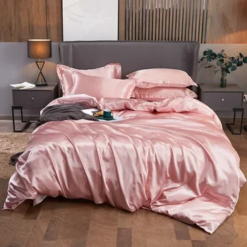 Satin Rayon спално бельо комплект високо качество плътен цвят легло покритие комплект единична двойна двойна King размер Duvet Cover Set