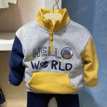Stand Neck Zipper Up Fashion Sweatshirt For Boy Kids Clothes Fleece Winter Casual Hoodies Family Matching Outfits