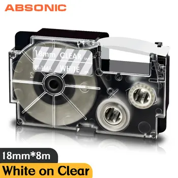 XR-18AX Бяло на прозрачна 18 мм лента за етикети Съвместим Casio XR-18WE етикет производител лента принтер за Casio KL-7000 KL-200 пишеща машина