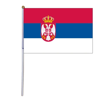 безплатна доставка xvggdg 100pcs 14 * 21cm Сърбия ръчно знаме Промоция на едро малка Сърбия ръка развява националния флаг