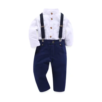 Детски дрехи за момчета костюм китайски щанд яка риза + панталони + колан детски костюм бебе детски дрехи бяло синьо
