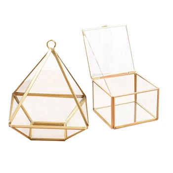 Диамантена форма кутия организатор геометрия стъкло козметична кутия за съхранение бижута колекция кутия & квадрат отваряне стъкло геометрия градина Je