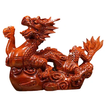 Дървена китайска Fengshui Dragon Figurine Статуя Мини Година Подаръкът на дракона Китайски зодиак Драконови фигурки Дърво Ръчно издълбани