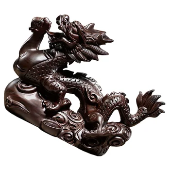 Дървена ръчно издълбана драконова фигурка 2024 Китайска новогодишна статуя на дракон 12Cm Fengshui зодиак дракон скулптура животински модел късмет