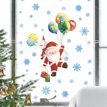 Дядо Коледа балон снежинка стена стикер стая стъкло прозорци декор деца спалня декорация на дома ваденки Нова година карикатура плакат