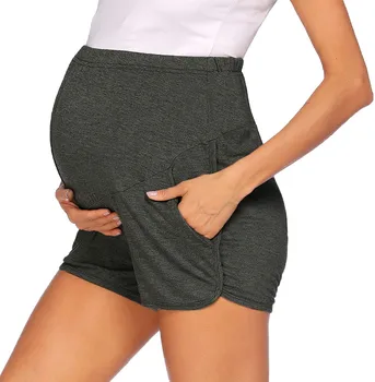 Жените майчинство йога шорти над корема бум лятна тренировка тичане активни панталони джобове шорти дамски дрехи размер голям