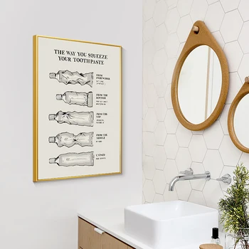 Как да използвате паста за зъби платно печат живопис плакат модерен скандинавски ретро стил баня тоалетна стена картина изкуство дома декорация