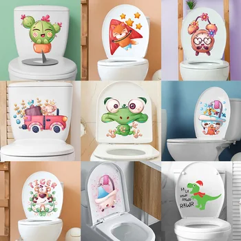 карикатура сладък кактус персонализирани тоалетни стикери баня тоалетна покритие стена стикери начало декоративни стикери за стена самозалепващи