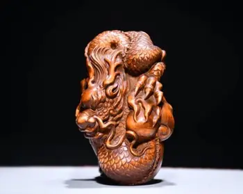 Китайска колекция Ръчно издълбани чемшир дърво дракон статуя парче