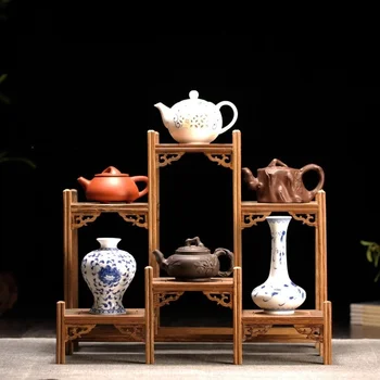 Китайски кунг-фу чайник занаятчийски държач за дисплей рафтове чайник чай комплект дърворезба изложбена стойка декорация Начало Аксесоари за чай