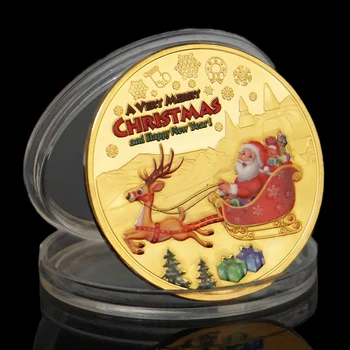 (Клирънс)Весела Коледа и Щастлива Нова Година Пожелателна монета Santa Clous Елени Възпоменателна монета Коледна колекция