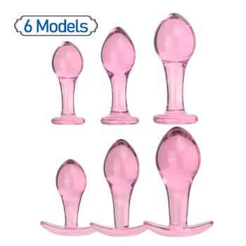 Малка гладка стъклена запушалка за начинаещи розов кристален анус Plug Anchor / Base Масажор на простатата Жени Секс играчки
