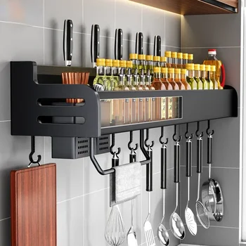 Многофункционален кухненски шкаф Стенен алуминиев Kichen Организатор Подправки Баня Кухня Организатор