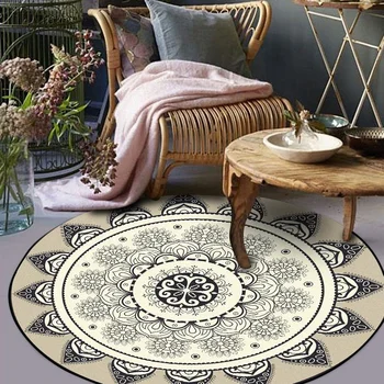 Мода Прости кръгли килими Скандинавски абстрактен геометричен цвете сив черен площ килим спалня салон килим кошница въртящ се стол мат