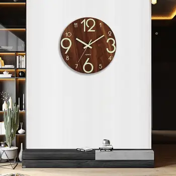 Модерен стенен часовник Модерен 12-инчов дървен стенен часовник със светещи в тъмното числа Тиха декорация на дома Ням дървен за стая