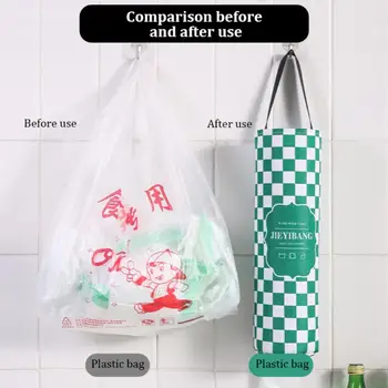 Начало Държач за чанта за хранителни стоки Държач за пластмасова торбичка за стена Дозатор за висящи контейнери за боклук Торба за боклук Кухненски организатор за съхранение