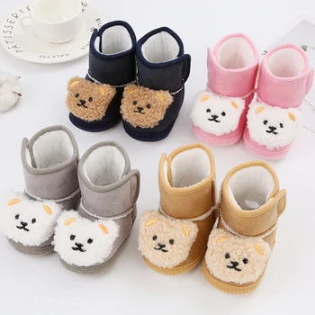 Новородено бебе мека подметка без хлъзгане зимна детска обувка дишаща топла момчета момичета деца памучни обувки сладък карикатура мечка бебешки обувки