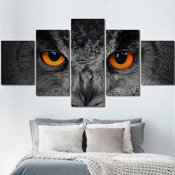 Панели Стена Art HD печат платно бухал оранжеви очи животни птици близък план за декор хол