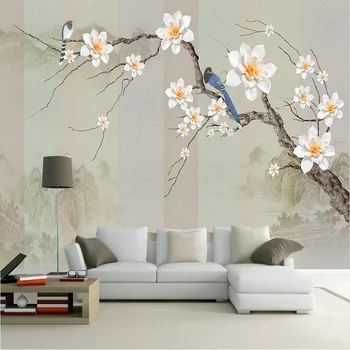 Персонализиран фото тапет Цветен 3D нов китайски стил прост и елегантен пейзаж цвете птица фон стена декорация гоблени