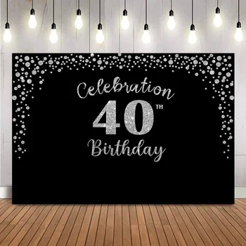 Празнувайте 40-ия рожден ден Фон Черно и Sliver точки четиридесет фон за картина Честит рожден ден парти декорация персонализиране
