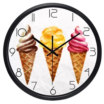 Прекрасен кухненски сладолед Храна Стенен часовник 3 размер 3 цвят, без тиктакане Качество на звука Стъкло и добра метална рамка