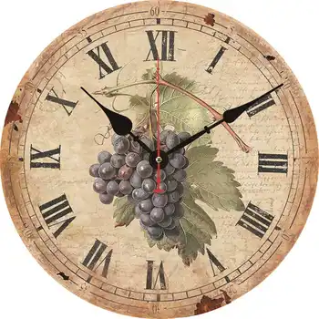 Реколта стена часовник безшумен без тиктакане батерия експлоатирани ръчно изработени висящи голям часовник грозде