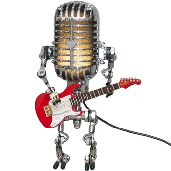 Ретро стил реколта микрофон робот настолна лампа, реколта микрофон робот докосване димер лампа таблица лампа червен