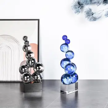 Стъклени занаяти Кристална топка Абстрактна геометрична кристална скулптура Сребърна топка Декоративни фигурки Аксесоари за декорация на дома