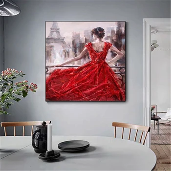 Червена рокля момиче обратно плакати и щампи модерен абстрактно изкуство платно живопис мода стил стена изкуство картина дома декорация