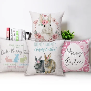 Честит Великден пролет зайче възглавница покритие цвете декоративни възглавници за диван 45X45cm 30X50cm