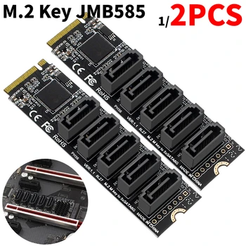 1-2PCS Най-новият M.2 M ключ JMB585 за NVME конвертор със SATA3.0 кабел PCIe 3.0 M.2 до 5 порта SATA 3.0 6Gbps SSD адаптерна карта