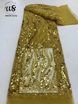 10 Цвят Най-новата мода Африка дизайн Ръчно изработени мъниста Net дантела пайети Най-високо качество плат за женипарти вечерна рокля