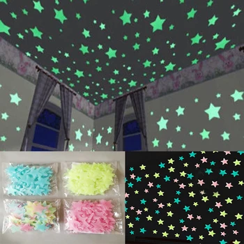 100PCS 3D звезда за съхранение на енергия флуоресцентно сияние в тъмното Светещи на стената стикери за детска стая хол Decal 50PCS чанта