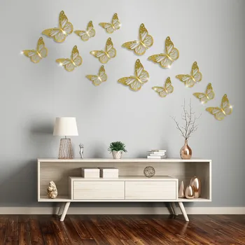 12 бр/комплект метална текстура 3d стереоскопични орнаменти за пеперуди занаяти Обзавеждане на дома куха симулация пеперуда стена стикери